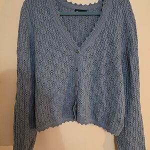 Women's Gap Sz L Blue Pointelle Knit Sweater